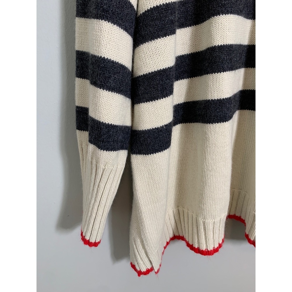 Mersea Striped Cowl Neck Sweater Women OS Cream Navy Red‎ Scallop Trim Oversized - Picture 3 of 11
